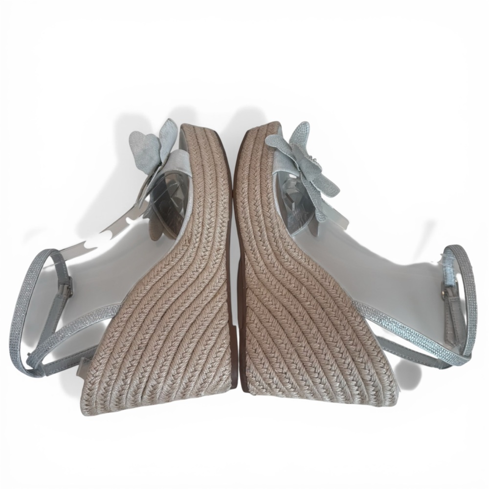 Steve Madden Silver MetallicFloral Platform Espridrille Wedge Sandals  Size 10 - Picture 3 of 15
